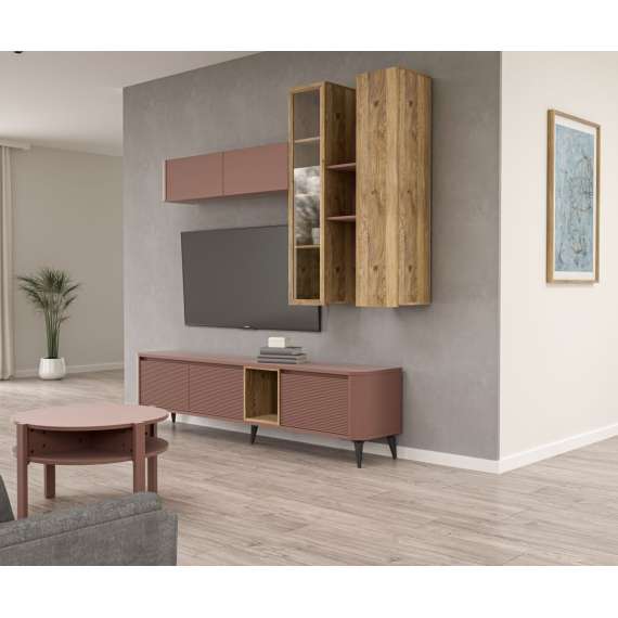 Vegghengt vitrine BREATH - 84x135 cm - eik sand - terrakotta