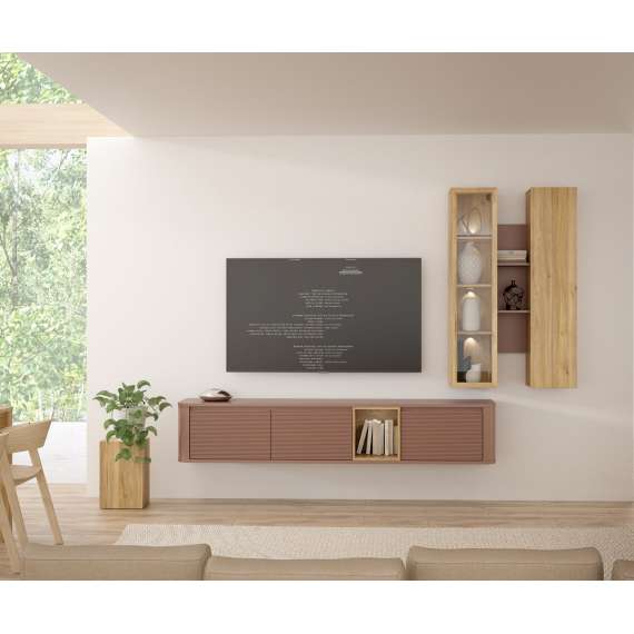 Vegghengt vitrine BREATH - 84x135 cm - eik sand - terrakotta