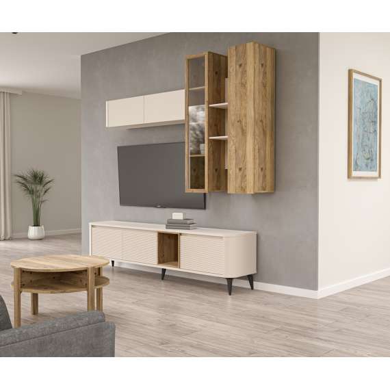 Vegghengt vitrine BREATH - 84x135 cm - eik sand - beige sand