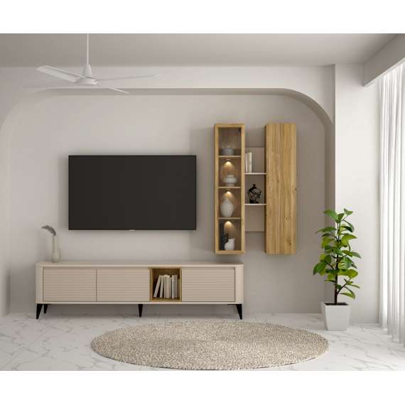 Vegghengt vitrine BREATH - 84x135 cm - eik sand - beige sand