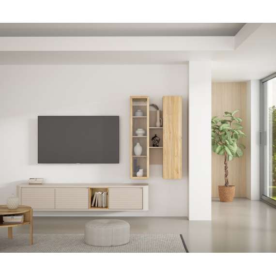 Vegghengt vitrine BREATH - 84x135 cm - eik sand - beige sand