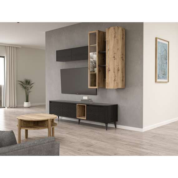 Vegghengt vitrine BREATH - 84x135 cm - eik sand - eik svart