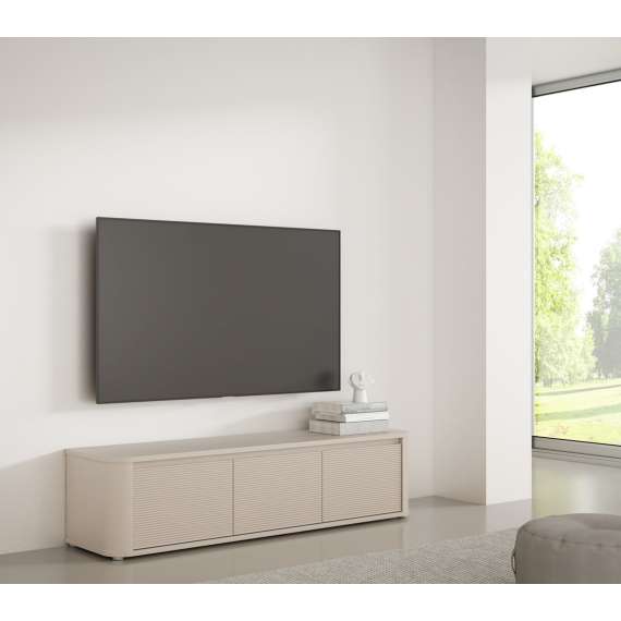 Tv-benk BREATH - 168x41 cm - beige sand - 3 dører - avrundede kanter