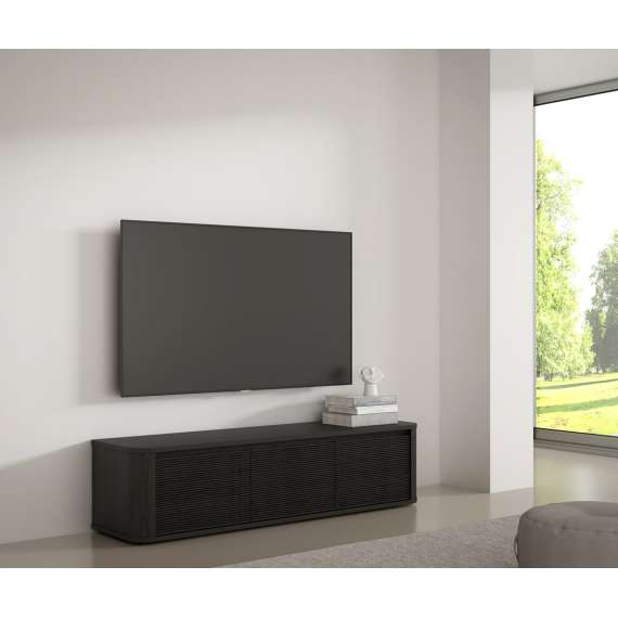 Tv-benk BREATH - 168x41 cm - eik svart - 3 dører - avrundede kanter