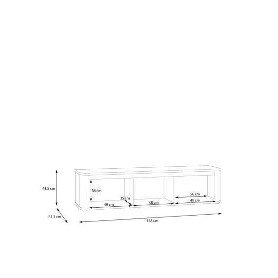 Tv-benk BREATH - 168x41 cm - eik svart - 3 dører - avrundede kanter