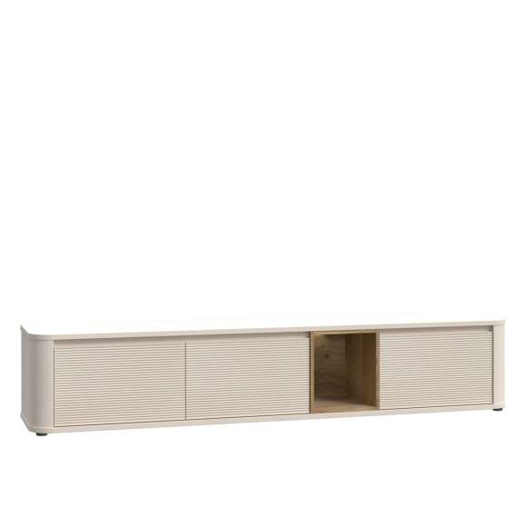 Tv-benk BREATH - 215x41 cm - beige sand - 3 dører - avrundede kanter