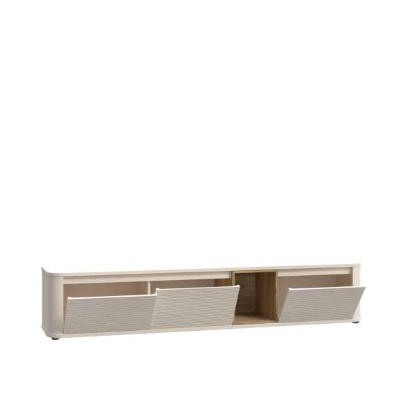 Tv-benk BREATH - 215x41 cm - beige sand - 3 dører - avrundede kanter