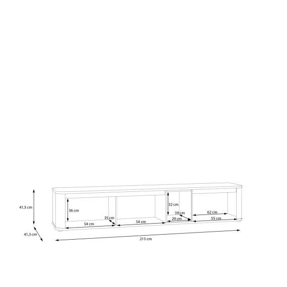 Tv-benk BREATH - 215x41 cm - eik svart - 3 dører - avrundede kanter