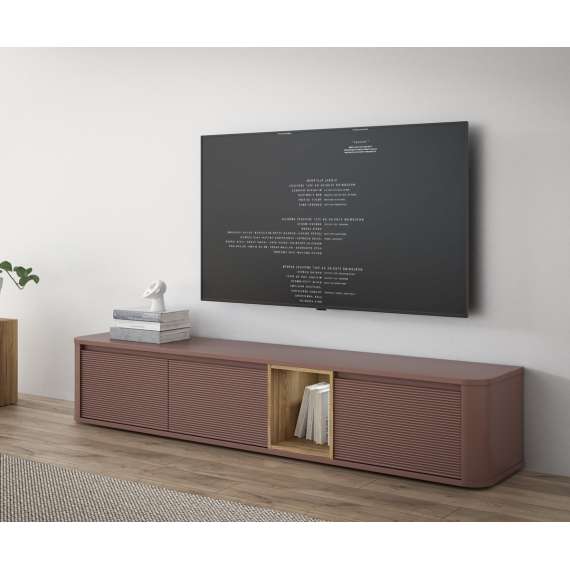 Tv-benk BREATH - 215x41 cm - terrakotta - 3 dører - avrundede kanter