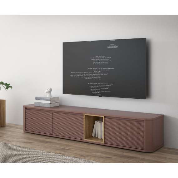 Tv-benk BREATH - 215x41 cm - terrakotta - 3 dører - avrundede kanter