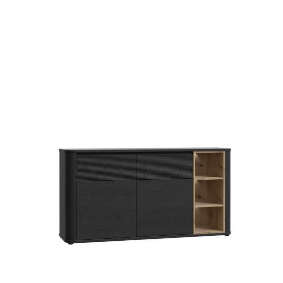 Tv-benk BREATH - 160x83 cm - eik svart - 2 skuffer - 2 dører - avrundede kanter