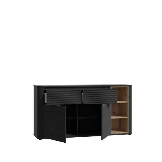 Tv-benk BREATH - 160x83 cm - eik svart - 2 skuffer - 2 dører - avrundede kanter