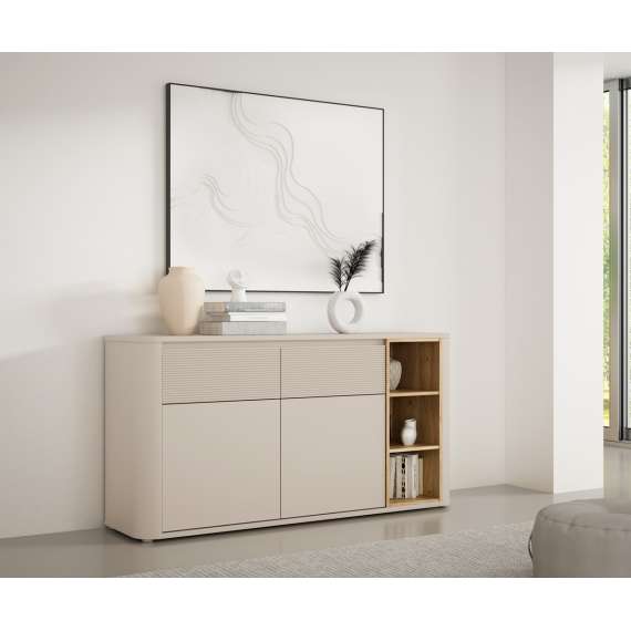 Skjenk BREATH - 160x83 cm - beige sand - 2 skuffer - 2 dører - avrundede kanter