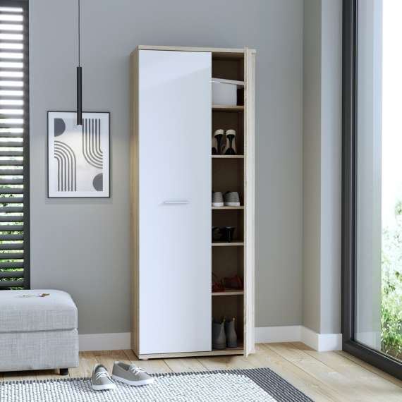 Stort skoskap Netto 169x179 - eik sonoma - hvit matt - 2 dører - hyller