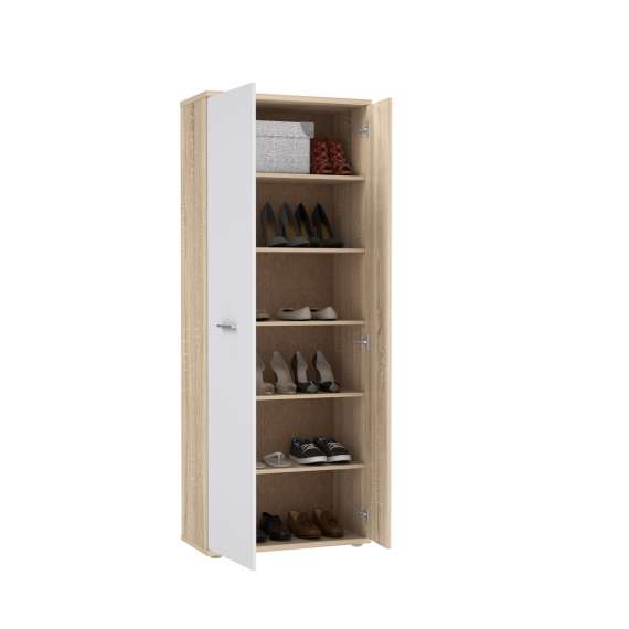 Stort skoskap Netto 169x179 - eik sonoma - hvit matt - 2 dører - hyller