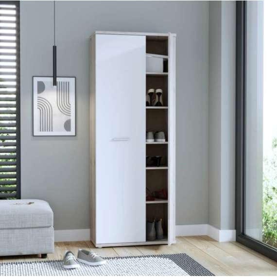 Stort skoskap Netto100 169x179 - eik sand - hvit matt - 2 dører - hyller