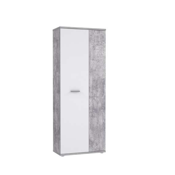 Stort skoskap Netto100 169x179 - lys betong - hvit matt - 2 dører - hyller