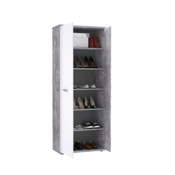 Stort skoskap Netto100 169x179 - lys betong - hvit matt - 2 dører - hyller