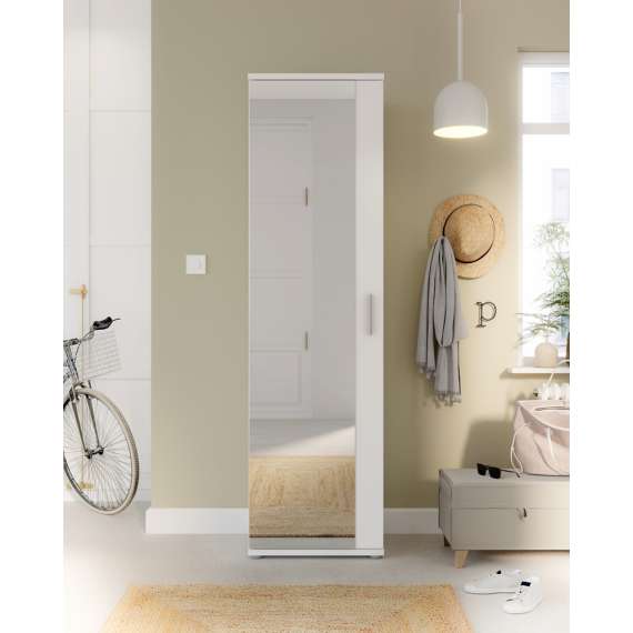 Stort skoskap Netto 50x179 - hvit matt - 2 dører - speil