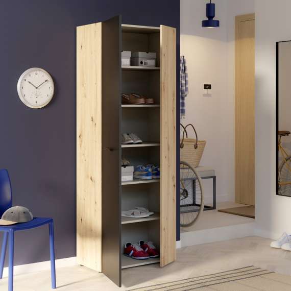 Stort skoskap Netto - 69x181 - eik artisan - svart matt - 2 dører