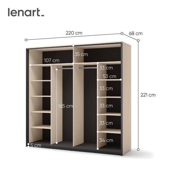 Garderobeskap Enna 220x221 - beige - speil
