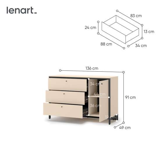 Skjenk Enna 136x91 - beige - med skuffer