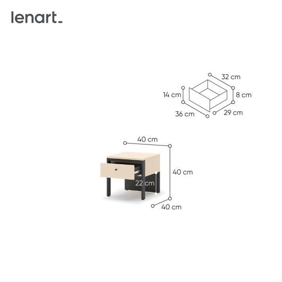 Nattbord Enna 40x40 - beige - med skuff