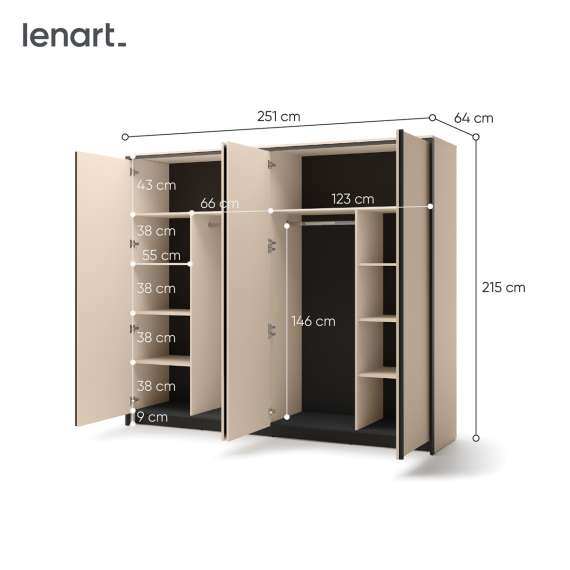 Garderobeskap Enna 250x215 - beige - speil