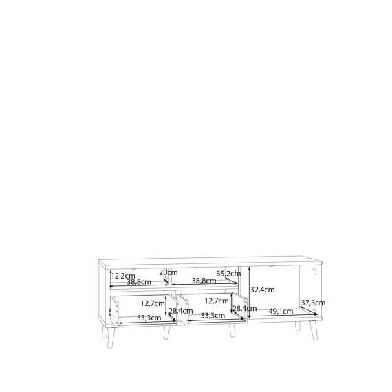 Tv-benk Aksana - 134x50 cm - 1dør - 1 skuff - eik mavuel - hvit matt