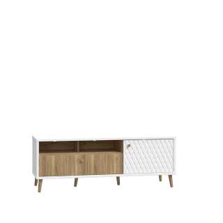 Tv-benk Aksana - 134x50 cm - 1dør - 1 skuff - eik mavuel - hvit matt