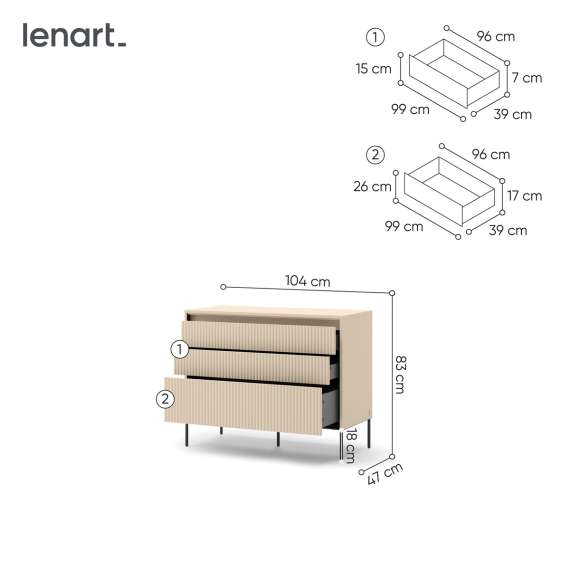 Kommode Trend 104x83 - beige - med skuffer