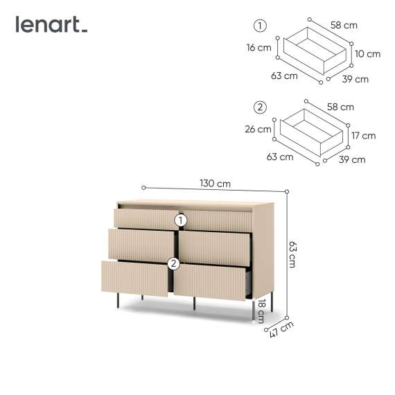 Kommode Trend 130x94 - beige - med skuffer