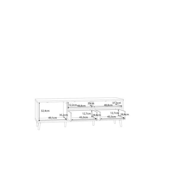 Tv-benk Aksana - 155x50 cm - 1dør - 1 skuff - eik mavuel - hvit matt