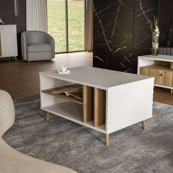 Sofabord Aksana - 90x60 cm - eik mavuel - hvit matt