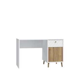 Skrivebord Aksana - 120x60 cm - 1dør - 1 skuff - eik mavuel - hvit matt