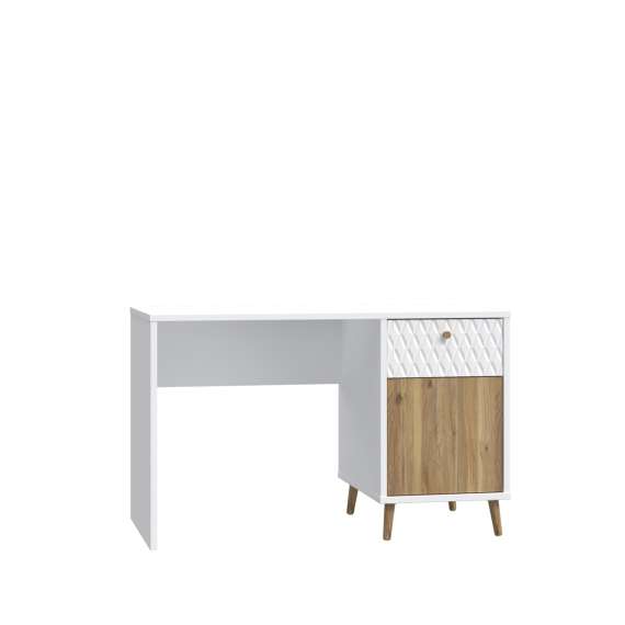 Skrivebord Aksana - 120x60 cm - 1dør - 1 skuff - eik mavuel - hvit matt