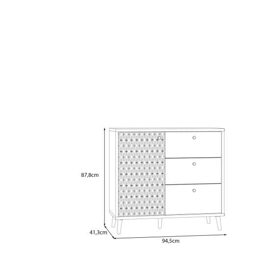Skjenk Aksana - 94x88 cm - 1dør - 3 skuffer - eik mavuel - hvit matt