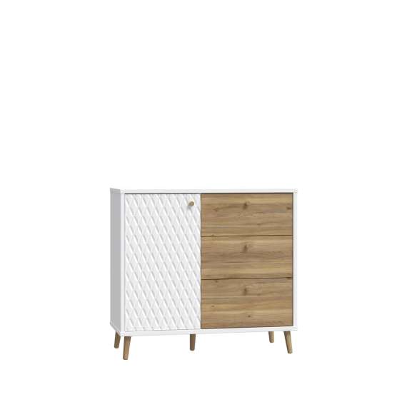 Skjenk Aksana - 94x88 cm - 1dør - 3 skuffer - eik mavuel - hvit matt