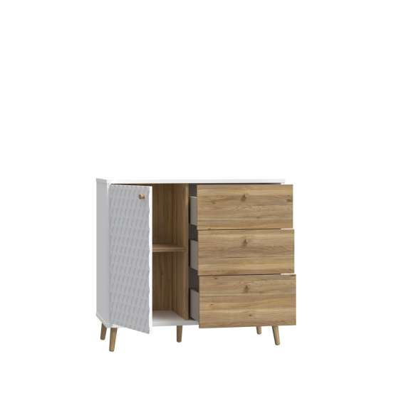 Skjenk Aksana - 94x88 cm - 1dør - 3 skuffer - eik mavuel - hvit matt