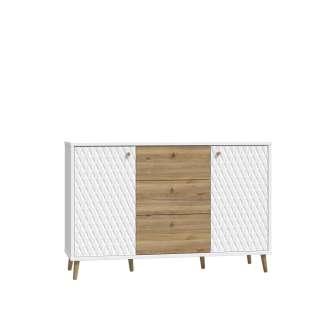 Skjenk Aksana - 134x88 cm - 1dør - 3 skuffer - eik mavuel - hvit matt