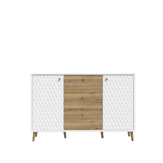 Skjenk Aksana - 134x88 cm - 1dør - 3 skuffer - eik mavuel - hvit matt