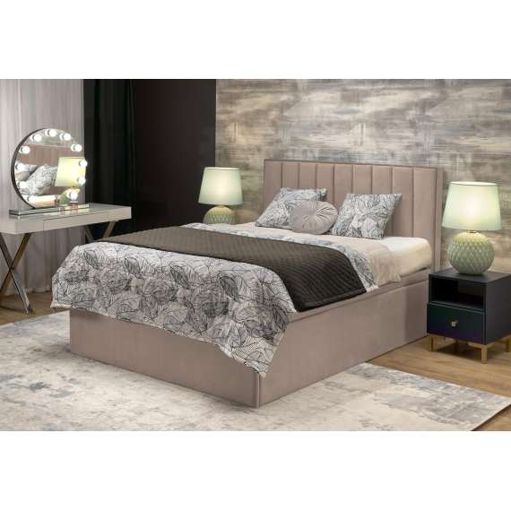 Seng Asento 160x200 cm - beige stoff - oppbevaringsplass