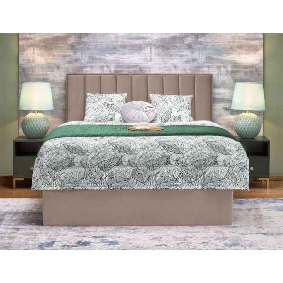 Seng Asento 160x200 cm - beige stoff - oppbevaringsplass