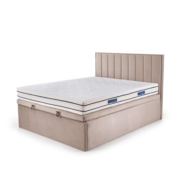 Seng Asento 160x200 cm - beige stoff - oppbevaringsplass