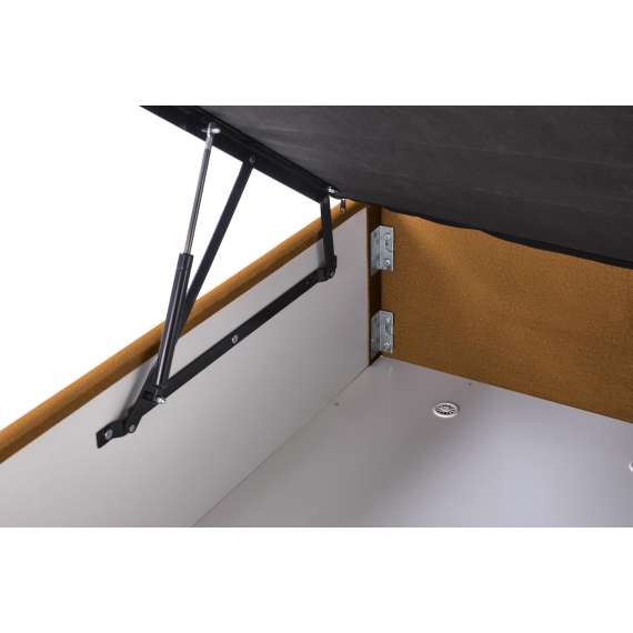 Seng Asento 160x200 cm - sennepsgul stoff - oppbevaringsplass