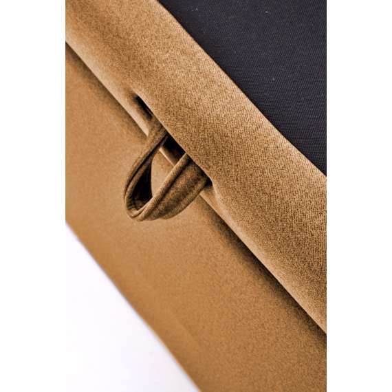 Seng Asento 160x200 cm - sennepsgul stoff - oppbevaringsplass