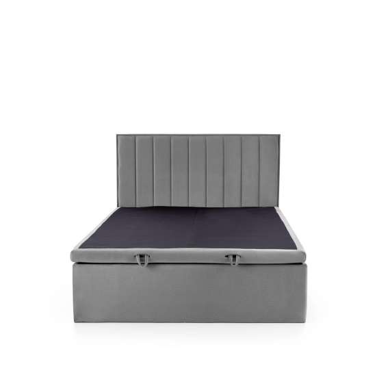 Seng Asento 160x200 cm - grå stoff - oppbevaringsplass