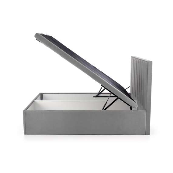 Seng Asento 160x200 cm - grå stoff - oppbevaringsplass