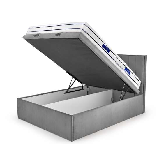 Seng Asento 160x200 cm - grå stoff - oppbevaringsplass