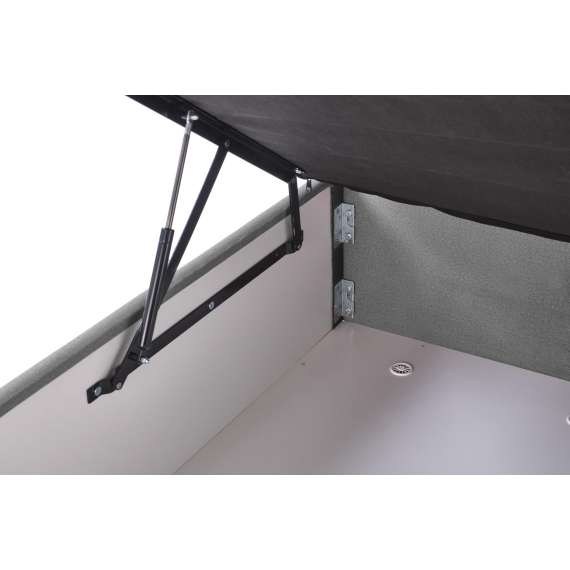 Seng Asento 160x200 cm - grå stoff - oppbevaringsplass